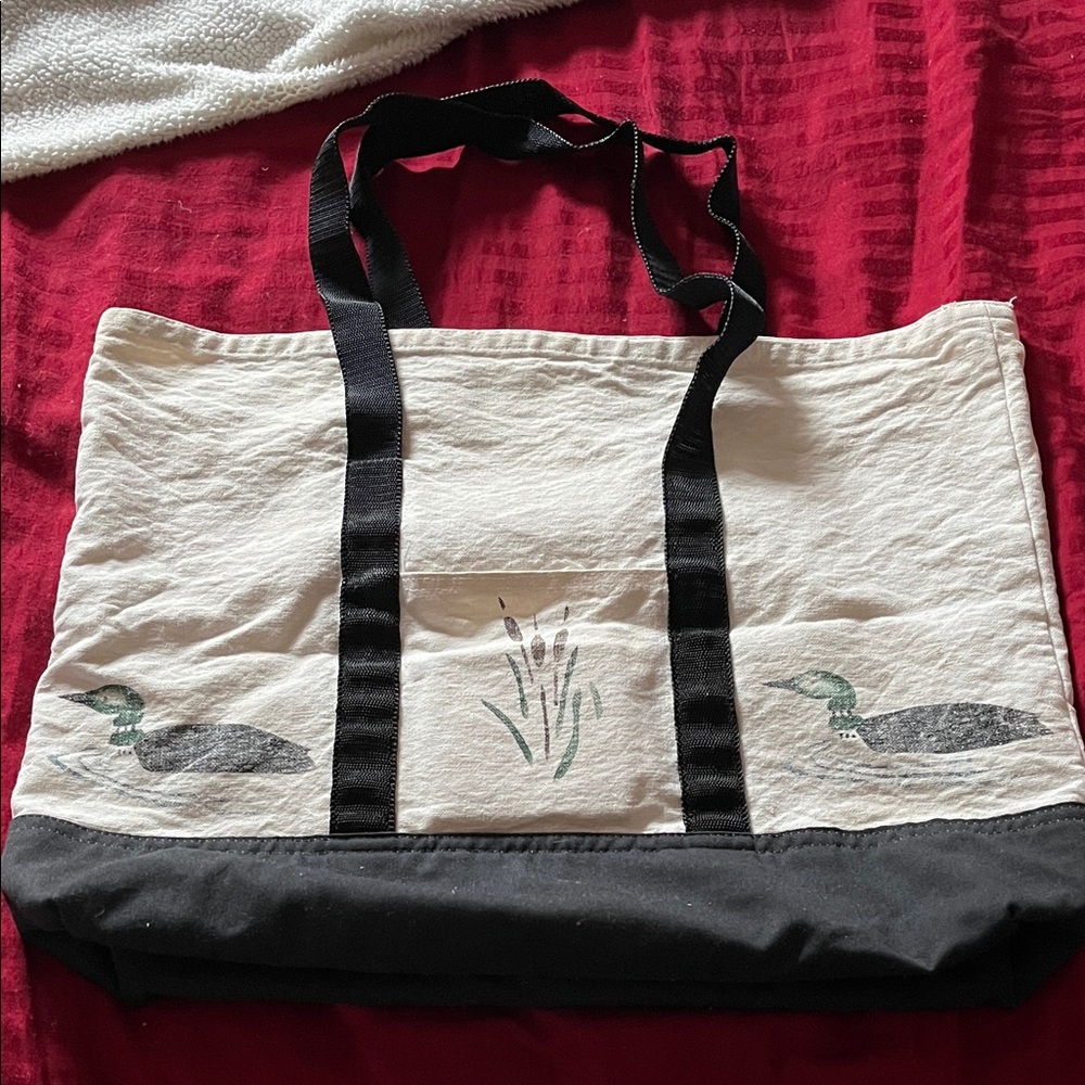 🦆 Nature Silkscreen Canvas Market Tote – Ducks & Reeds – Dual Side Pockets